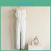 Cotton Wide Leg Jumpsuit With Deep V Neck Back Tie For Casual Streetwear Women