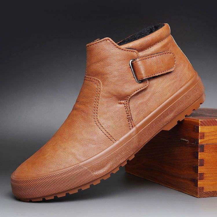 

Зимняя новая мужская обувь хай-топы кожаные туфли на одной педали британские ботинки Мартина флисовые теплые хлопковые туфли мужские сноубутсы модная обувь 44