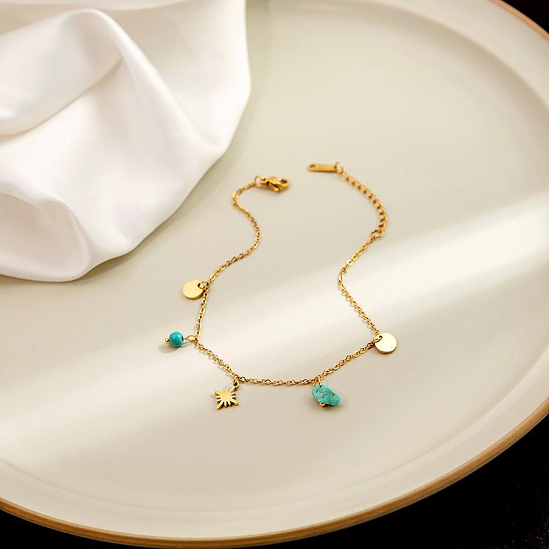 Metallic Turquoise Geometric Disc Anklet with Star and Butterfly Ornaments - Cold Temp Niche Style Accessories