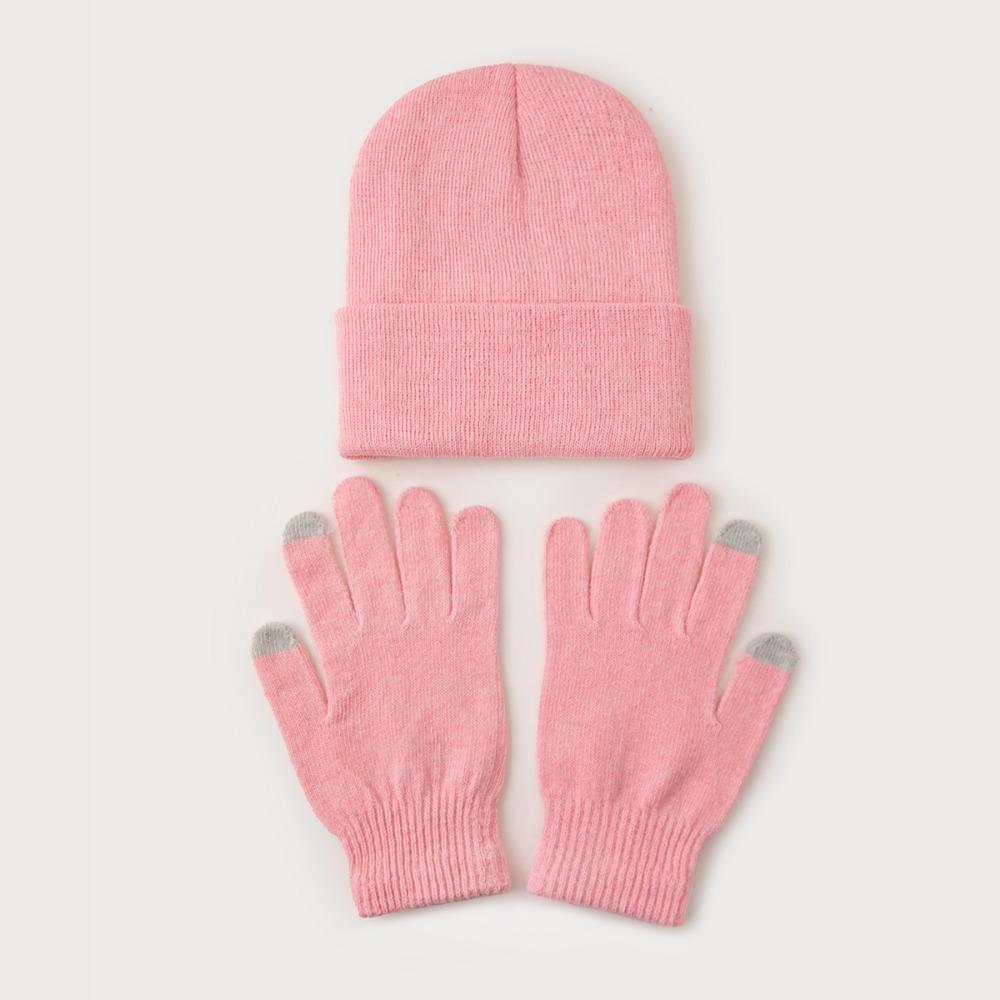 With Gloves 2025 Winter Hats Cute Knitted Solid Hat New Ladies Casual Cap