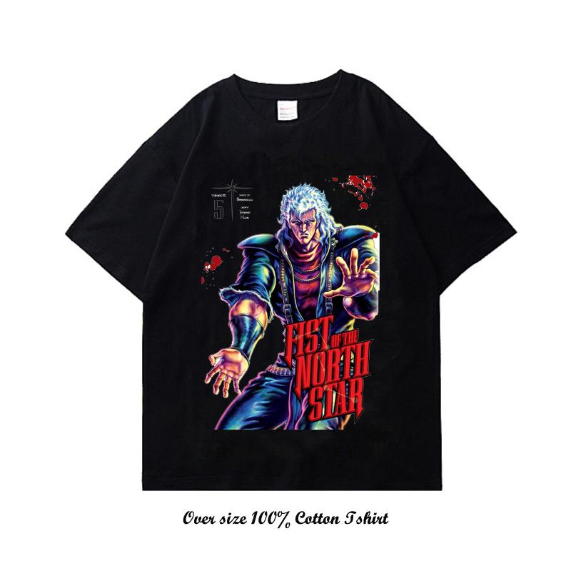 Pěst Hvězdy Severu Černé Hip-Hopové Harajuku Streetwearové Tričko s Potiskem Japonského Anime Bavlněné Ležérní Tričko Letní s Krátkým Rukávem