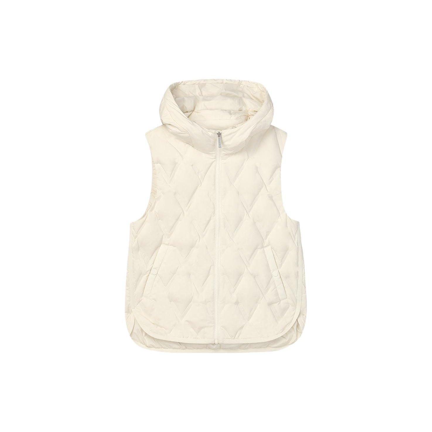

FILA Solid Color Hooded Casual Loose Down Vest Women Vests Fog-Lotus-White F11W344926F-IV XL