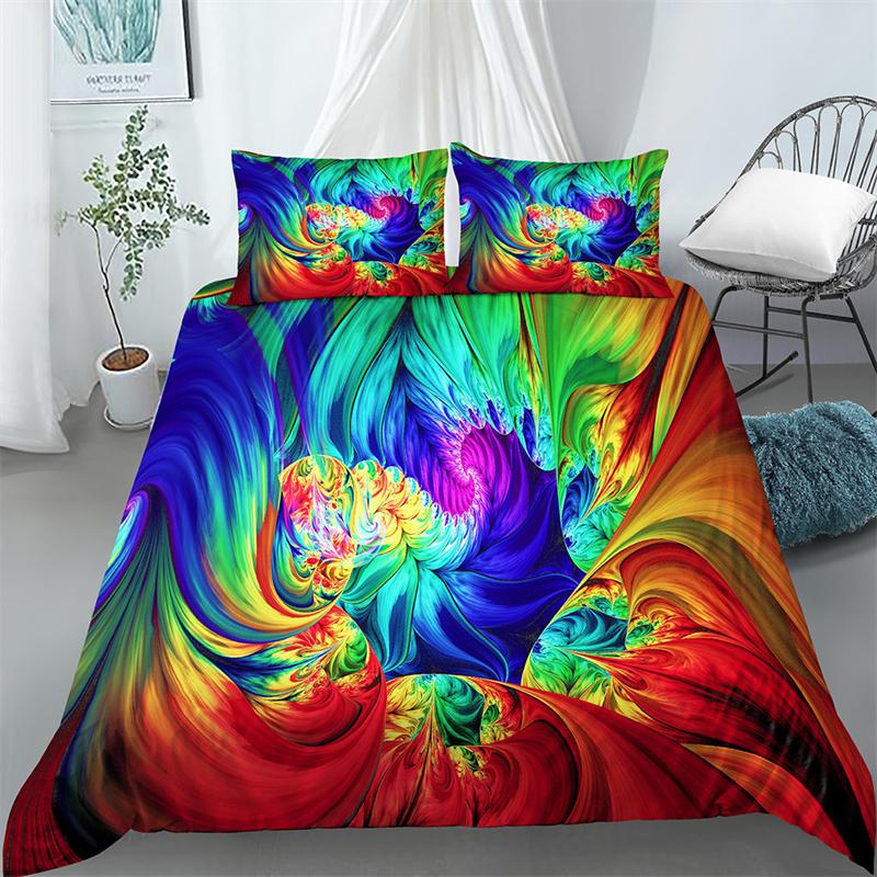 Psychedelic Swirl Duvet Cover Colorful Abstract Geometric Bedding Set Microfiber Bohemia Floral Quilt Cover King For Girls Teens