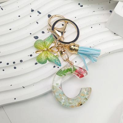 A-Z Dreamy Sequin Letters Keychain For Women Tassel Butterfly Pendant Initial Keyring Purse Suspension Bags Charms Car Key Chain