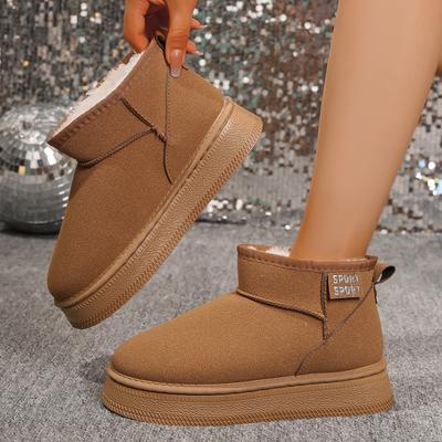 Snow Shoes Women's Large Size Winter New Flat-bottomed Short Cotton Shoes Piled Thickened Warm Snow Boots Women