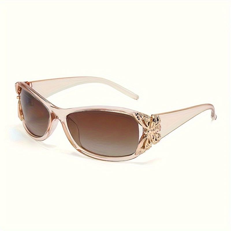Y2K Butterfly Decorative Fashion Sunglasses, Women'S Retro Surrounding Sunshade Driving Beach Party Composite Frame Sports Style