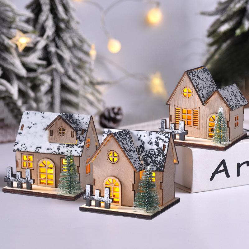 Christmas Led House Decoration Micro-Landscape Santa Claus Craft Ornament Luminous Christmas Navidad Desktop Decor