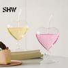 Klares Glasgeschirr für Sprudelwasser Herzförmiges Cocktailglas, 220 ml Kelch mit Strohhalm, Elegante Professionelle Bartending Kaltgetränke Tasse, Stilvoll