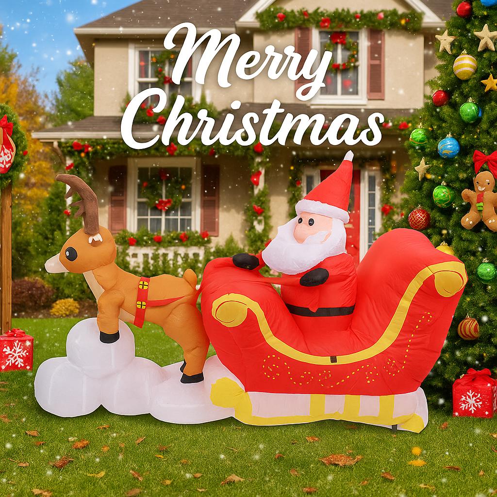 5.25FT Inflatable Toy Santa Reindeer Sleigh Toy Xmas Yard Party Decoration With LED Light Christmas Home Supplies Ornaments Gift