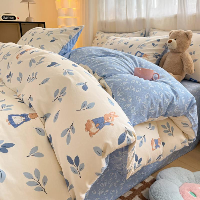 Small Fresh Cotton Four-piece Dormitory Pure Cotton Plaid Three-piece Bed Sheet