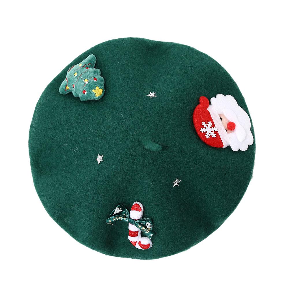 Christmas Wool Beret Hat Green Red French Beret Cap Winter Warm Beanie Cap Christmas Tree Headwear for Women Girls Party Costume