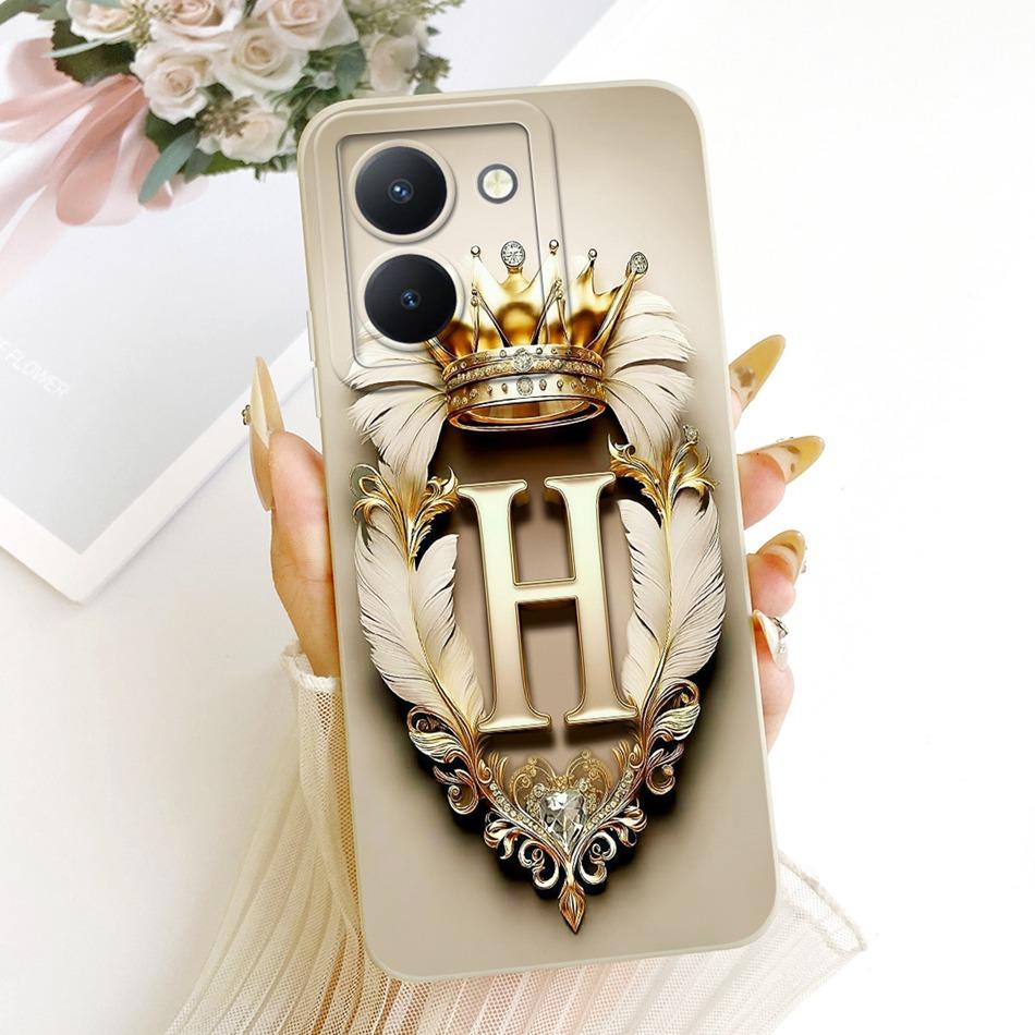For Vivo Y36 Feather Crown Initial Letter Phone Case For Vivo Y36 V2247 V2248 Soft Silicone Covers Bumpers