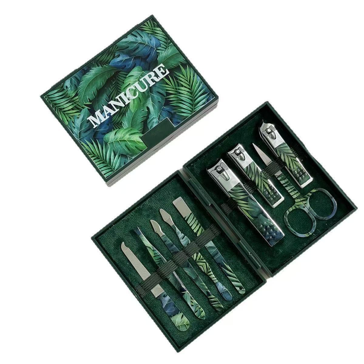 Nail Art 9-Piece Set: Fashionable Clippers, Scissors, & Care Kit in a Creative Gift Box темно-зеленого