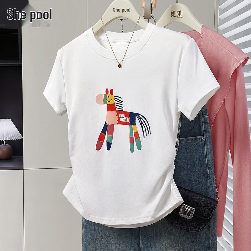 

Women s Cartoon Pleated Round Neck Short Sleeve T-Shirt M