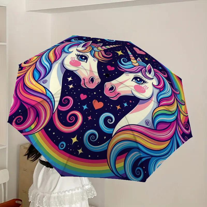 1 Stück Einhorn Regenbogen Fantasy Kunstwerk Regenschirm mit Kunststoffgriff,Geeignet für Alle Jahreszeiten Zuhause Reise Outdoor RegenschirmDD1807