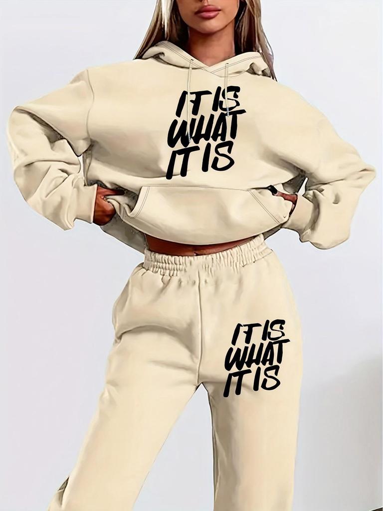 Shein Women's Casual Minimalist Autumn Long-Sleeve Hooded Sweatshirt Set