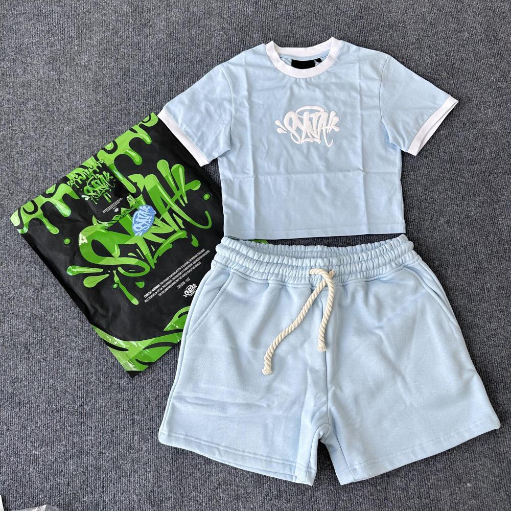 Synaword Men's Trendy American Foam Letter Print T-Shirt & Shorts Set