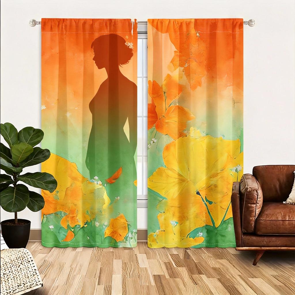 Watercolor Art Curtains 2pcs – Bold Blue and Yellow Abstract Design, Contemporary Window Decor for Home and Art Lovers