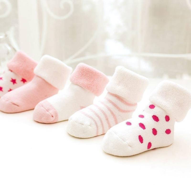 5 Pairs/Set Baby Socks Girls Boys Print Thick Terry Clothes Newborn Accessories Kids Children Toddlers Slipper Gift Clothes