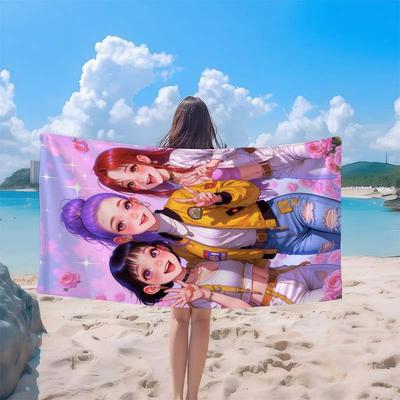 1Pc K-Pop Pink-Purple Beach Towel Fashion Girl Design Super Strong Water Absorption Suitable For Summer Beaches Yoga Gym Home