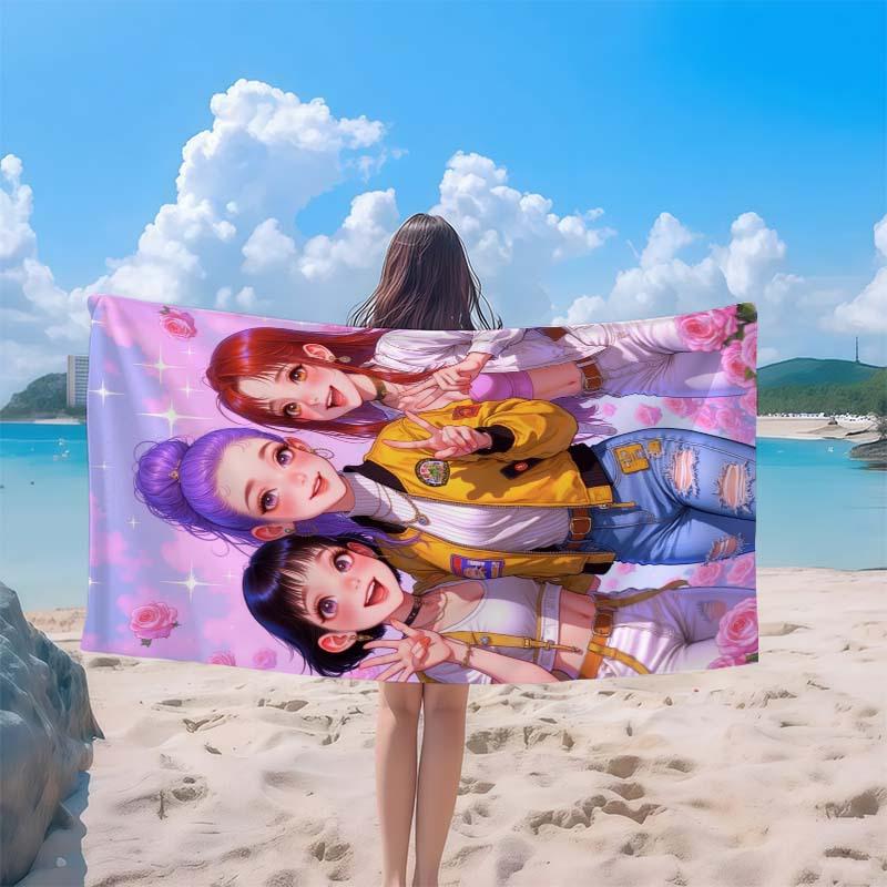 1pc K-pop Pink-purple Beach Towel Fashion Girl Design Super Strong Water Absorption Suitable for Summer Beaches Yoga Gym Home