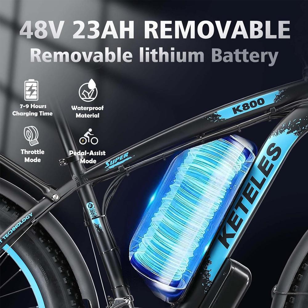 Electric Bicycle KETELES K800 1000Wx2 Dual Motor Electric Mountain Bike Top Speed 55Km/h 48V 23AH Max Range 100Km Load 150Kg 4 Colors