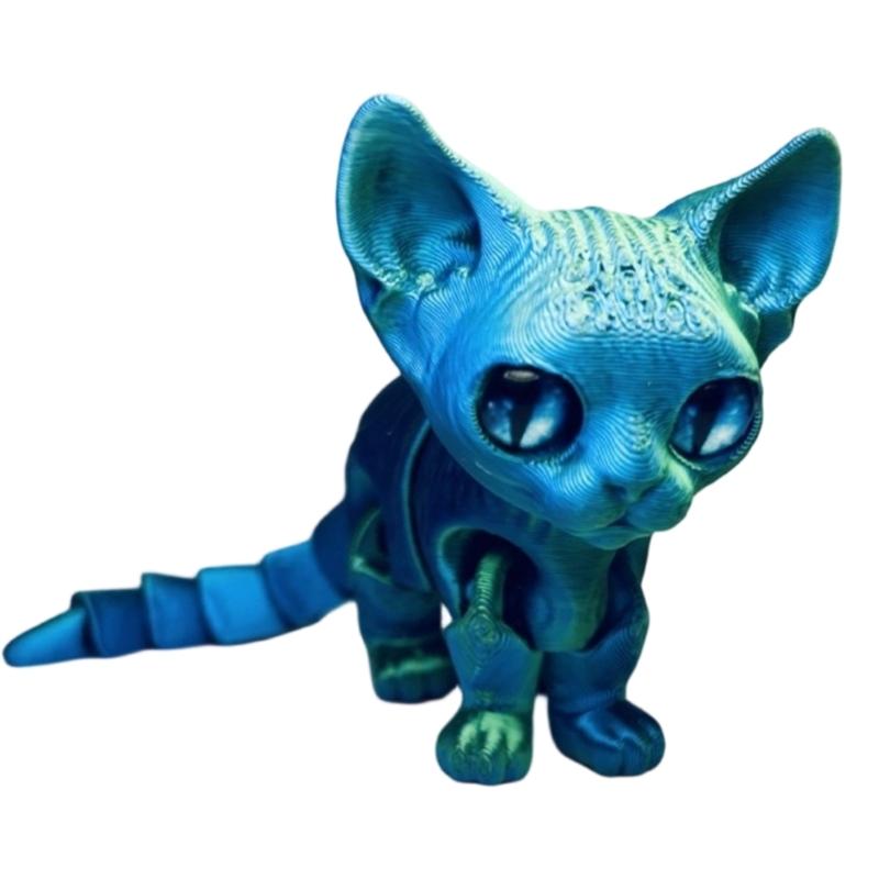 3D Printed Cats Flexible Joint Articulated Cats Fidgety Toy Table Desktop Ornament Realistic Hairless Cats Figurine