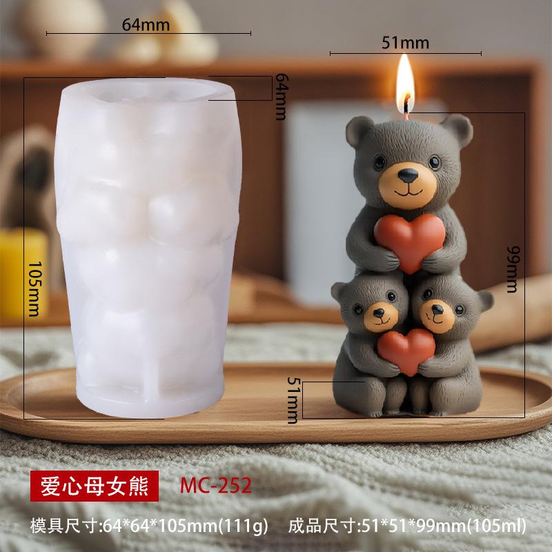 3D Cute Stacked Bear Aromatherapy Candle Silicone Mold DIY Love Bear Family Chocolate Cake Baking Mold Used As Gypsum Resin Gift