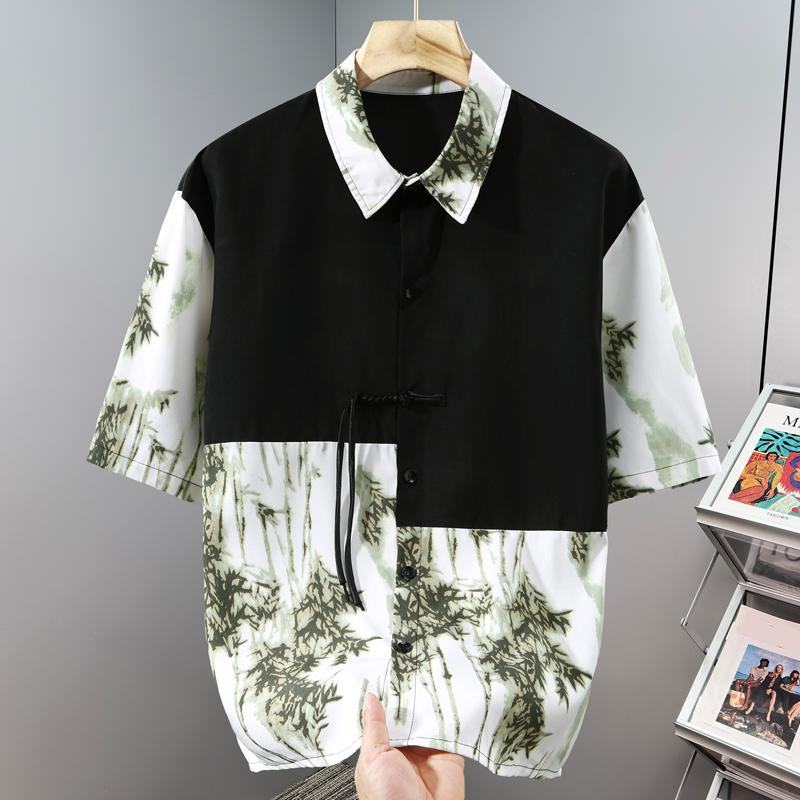 

Men s Plus Size Bamboo Print Short Sleeve Shirt, Loose Casual Button Down Top (4XL-10XL) 4XL(85kg-95kg)
