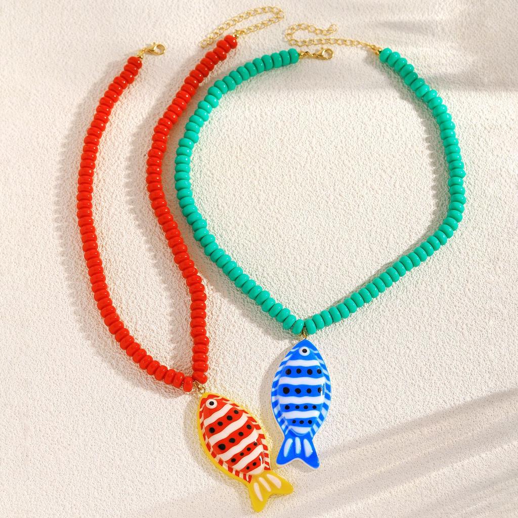 Color Printed Beaded Necklace Ocean Style Trendy Jewelry