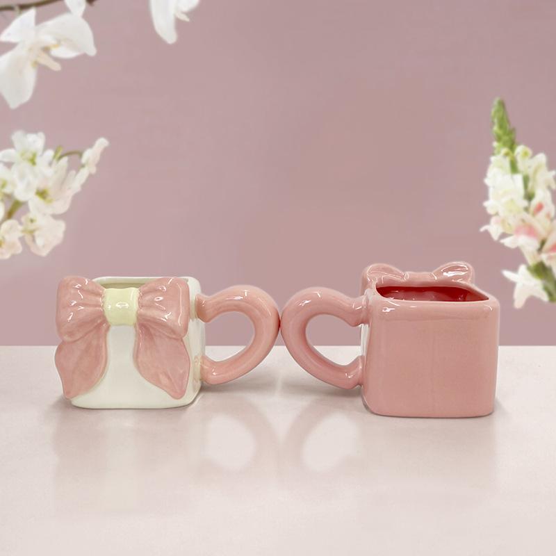 Creative Ceramic Coffee Cup Three-dimensional Bow Mug Exquisite Afternoon Tea Ceramic Flower Tea Cup Home Breakfast Milk Mug New