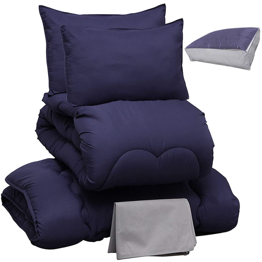 Iris Plaza Fully washable futon hollow polyester comes with a neat storage soft and smooth peach skin finish navy 5-piece set, double, cotton, case,