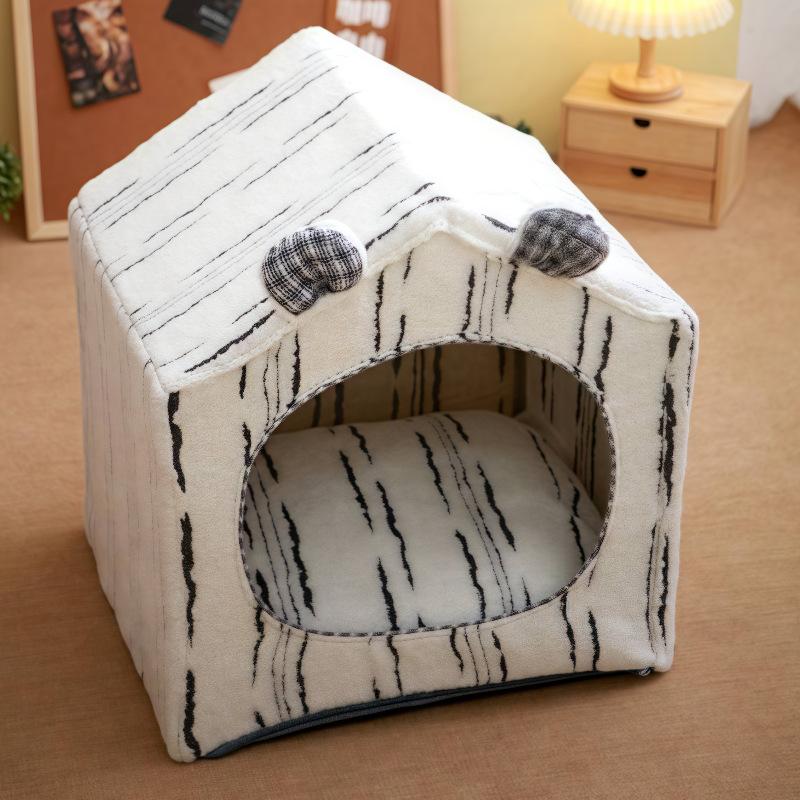 Aesthetic Rabbit Fur Pet Tent Enclosed Cat House for Indoor Skin-Friendly Kitten Bed Cozy Plush Cat Shelter Stylish Pet Hideout