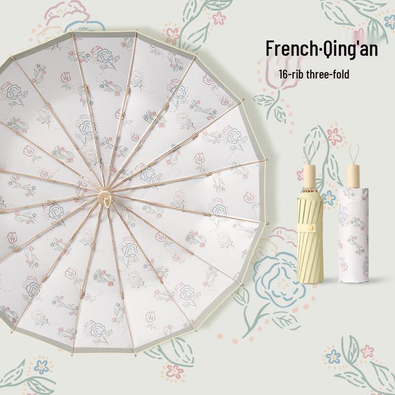 OIMG French Retro Three-Fold Sun & Rain Umbrella