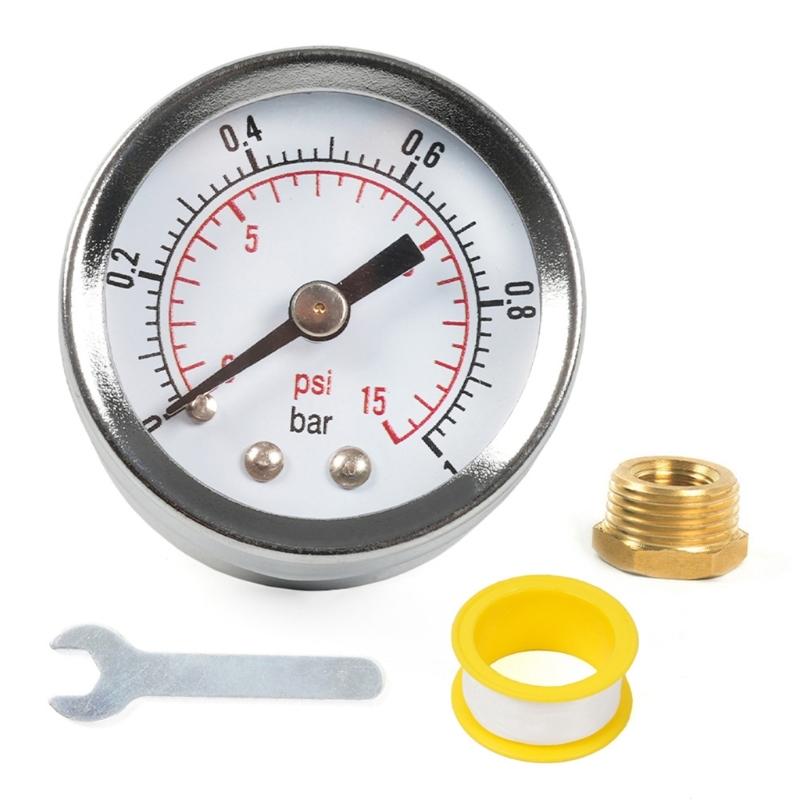 

0-15PSI 0-1Bar Fuel Pressure Gauge Stainless Double Scale Pressure Gauge for Fuel Injections Systems Center Back Mount 1