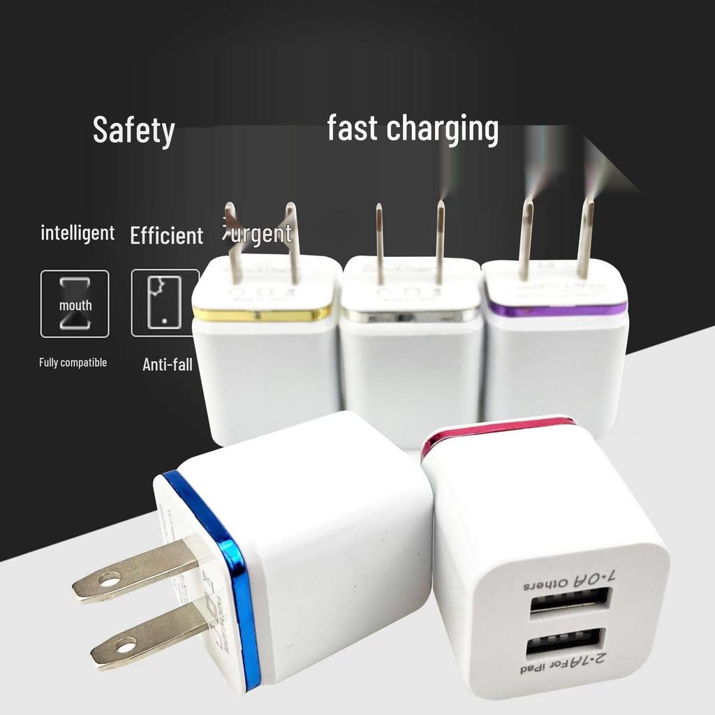 Dual-Port Metal Frame Fast Charger 5V2A US Adapter, 5W