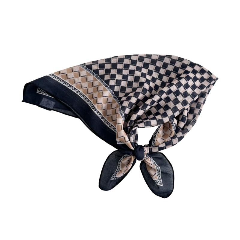 Silk scarf neck cotton and linen small square scarf women's cashew fruit decorative scarf plaid silk scarf women's autumn hair accessories