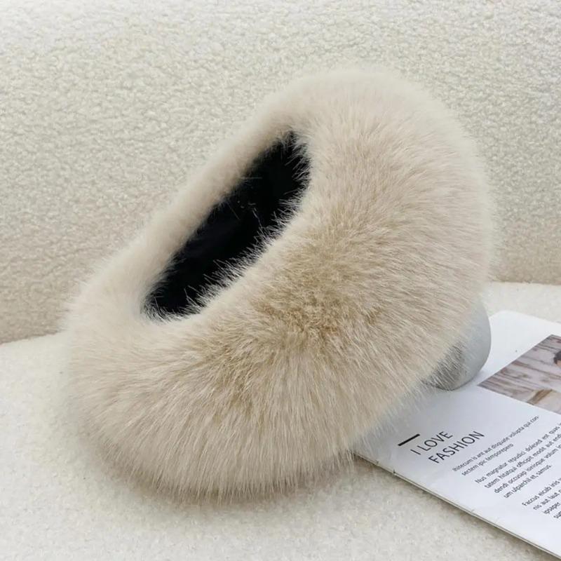 

Winter Faux Fur Thickened Fluffy Headband Plush Solid Color Headwear Outdoor Windproof Ear Warmer Head Cover Ski Cap Beanies Hat легкие хаки