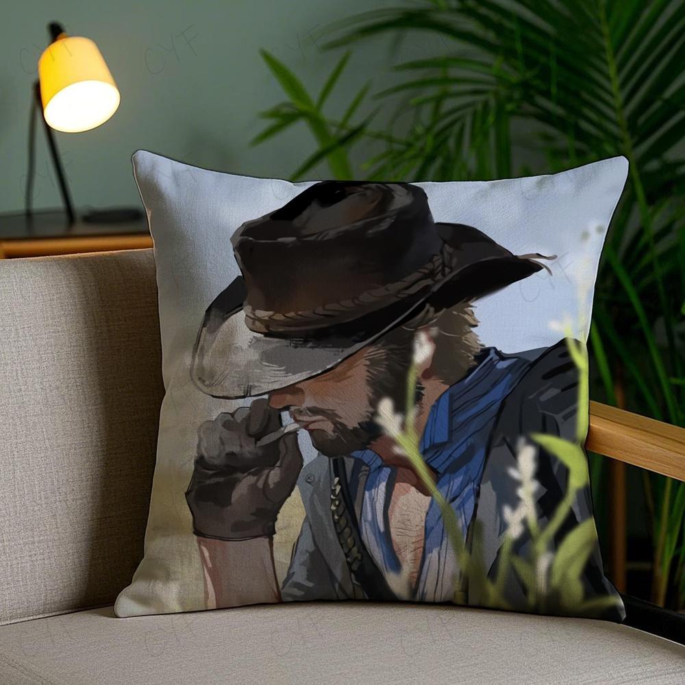 Red Dead R-Redemption 2 Game Anime Pillow Case Anti-Dustmite Pillowcase Invisible Zipper Silky Short Plush Sofa Cushion Cover