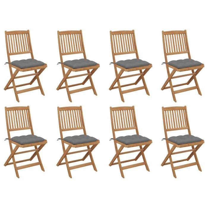 Exclusive House - Folding Outdoor Chairs and Cushions Set of 8 Acacia Wood