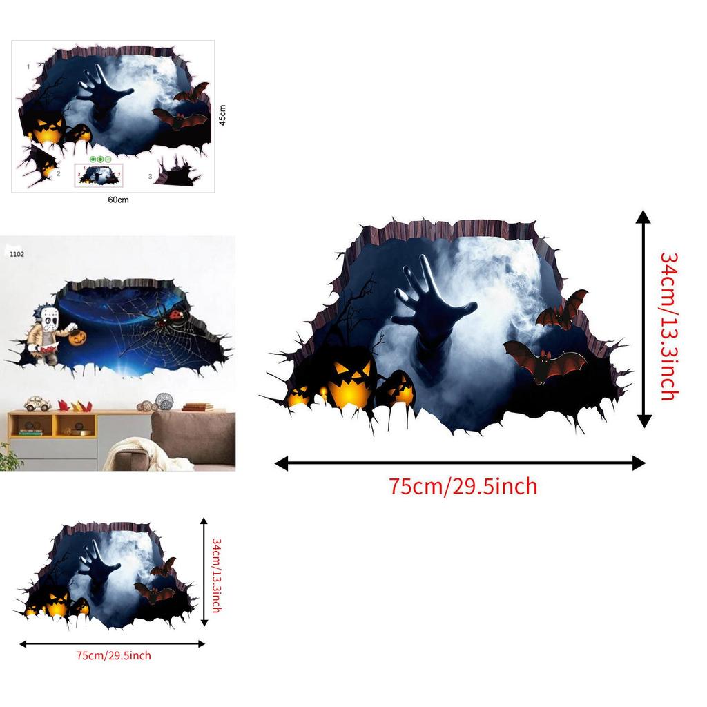 Horror 3d Wall Art Sticker For Halloween Haunted House Decor Waterproof Pvc For Kitchen