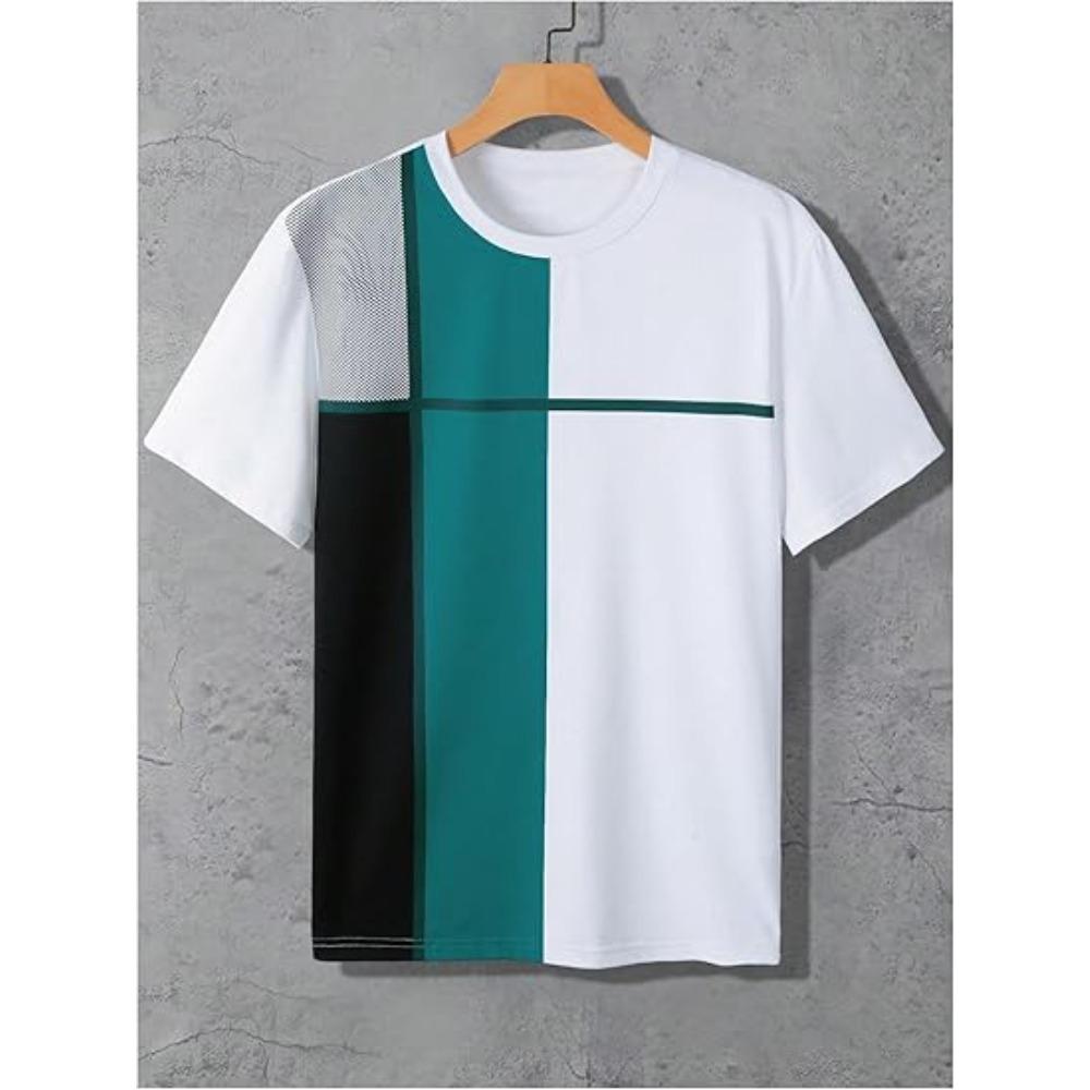 

Men s Color Block T-Shirt Round Neck Short Sleeve Casual Summer Top Round Neck Men Clothes Comfortable S
