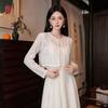New Chinese Style National Style Autumn Fashion New Fringed Lace Short Coat + Dress Two-piece Suit Women's P7116