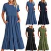 Abito estivo da donna maniche corte girocollo orlo ampio plissettato linea ad A tasche lunghezza a metà polpaccio abbigliamento femminile vestito estivo svolazzante