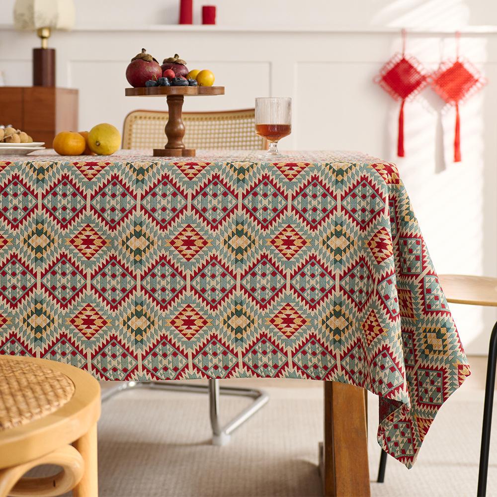 Amerikanische Retro-Tischdecke aus Baumwolle und Leinen, leichte Luxus-Ölgemälde-Jacquard, dekorative Tischdecke, Couchtischmatte, Abdeckung, rechteckig, Esstisch