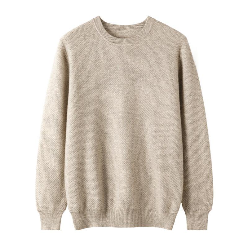 

Men s Honeycomb Stitch Cashmere Wool Sweater - Thick, Loose, Round Neck Knitwear S