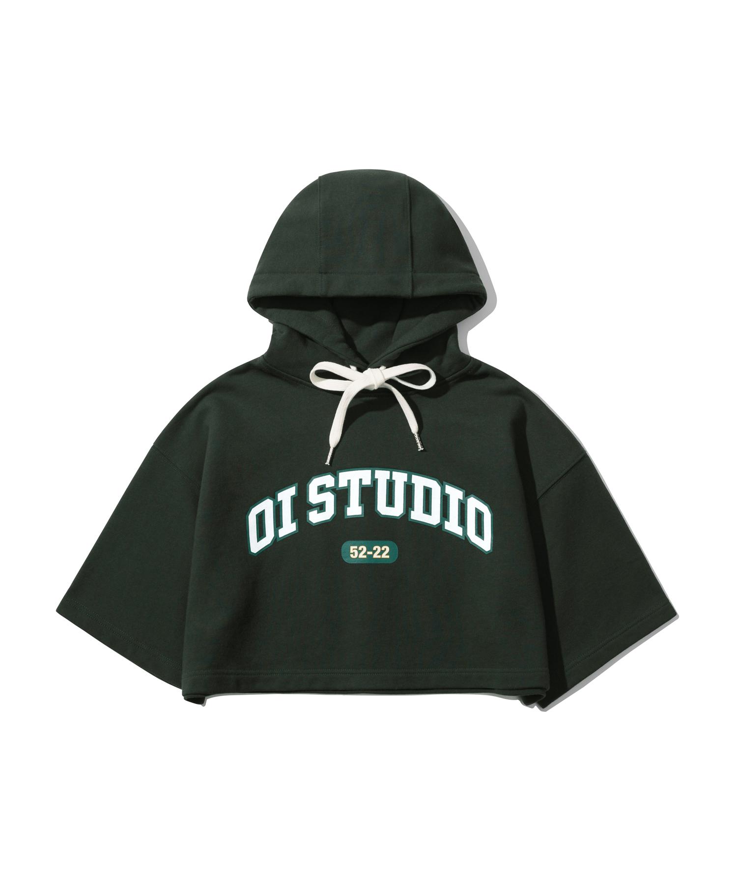 Oioi Collection Arch Logo Crop Hoodie [Khaki] Free