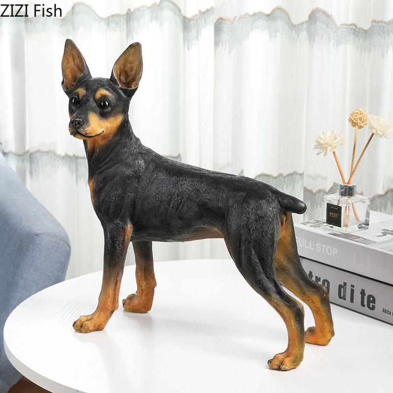 Doberman Pinscher Chihuahua Dog Statue Simulated Animal Ornaments Desk Decoration Creative Puppy Sculpture Room Aesthetic Decor