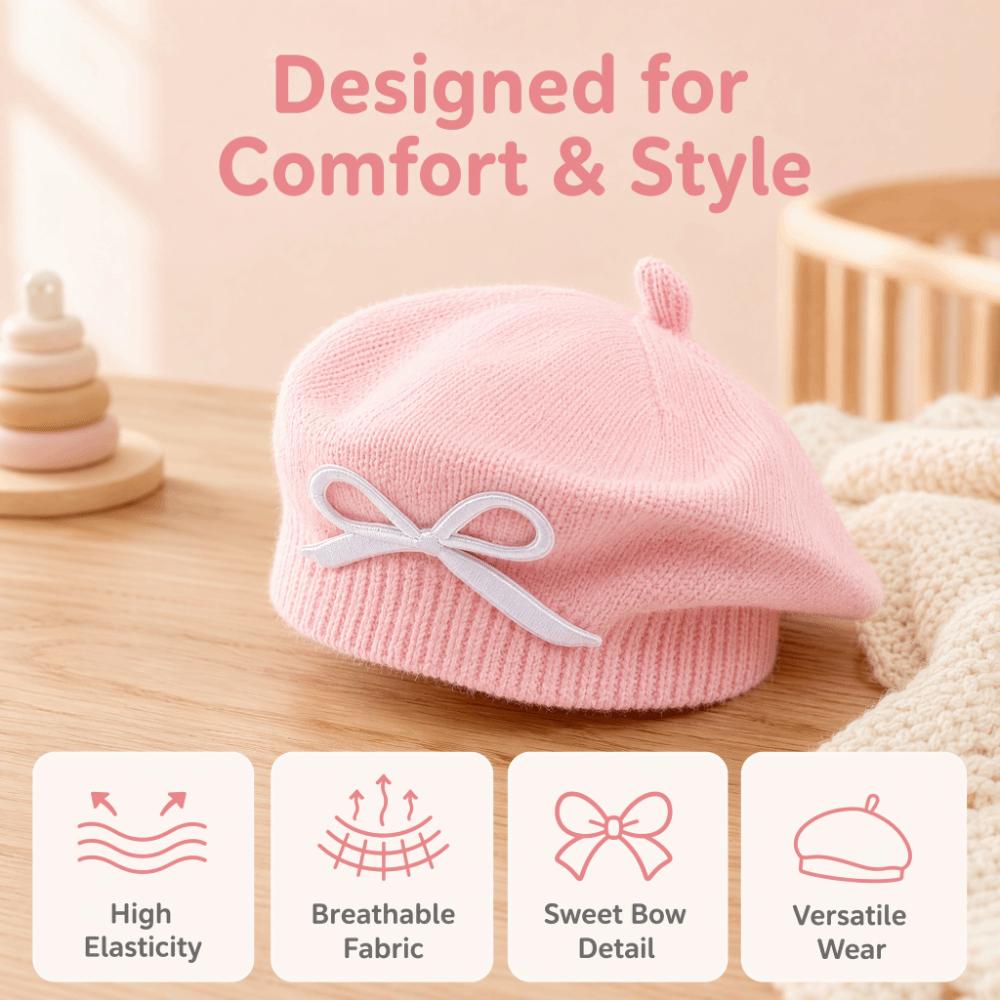 Thick Warm Girls Painter Cap Cotton Toddler Warm Beanie Fashion Bow Knit Headwear  Girl