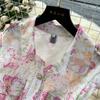 Elegant Lace Printing Formal Dresses Women Lapel Single-breasted Hollow Out Belt Slim Temperament Summer Dress